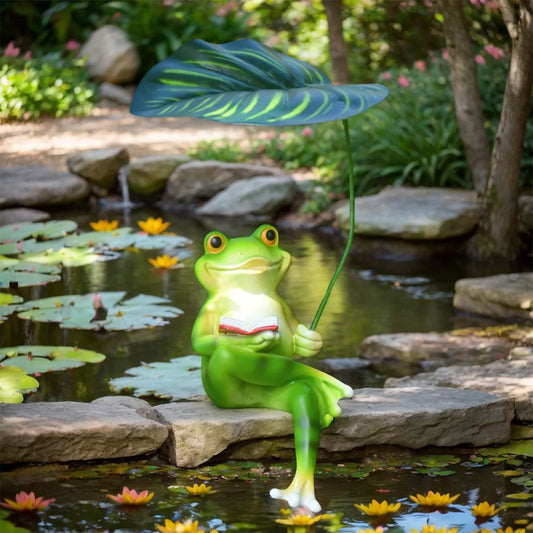 Frog Garden Statue Resin Cute Frog Statue for Garden Yard Patio Fairy Garden Accessories