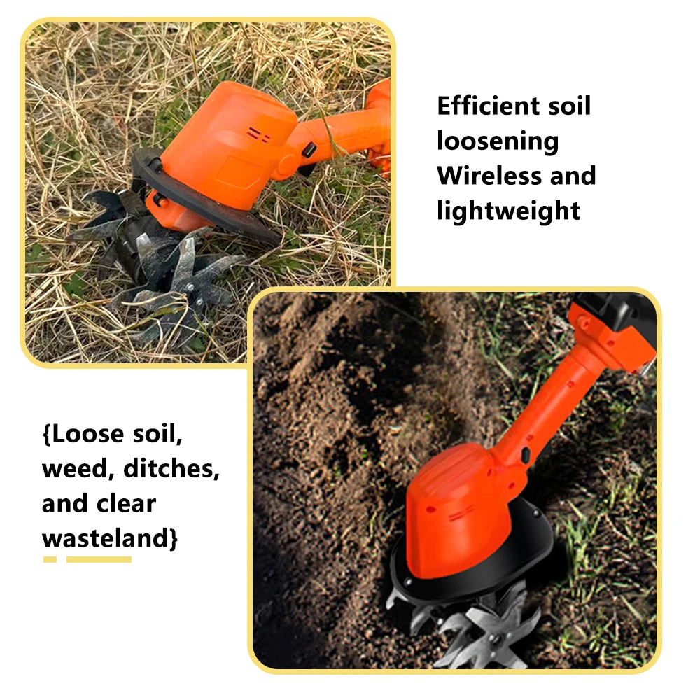 Cordless Electric Tiller Cultivator Portable Electric Garden Rotavator For Garden Vegetable Field Greenhouse Garden Power Tool
