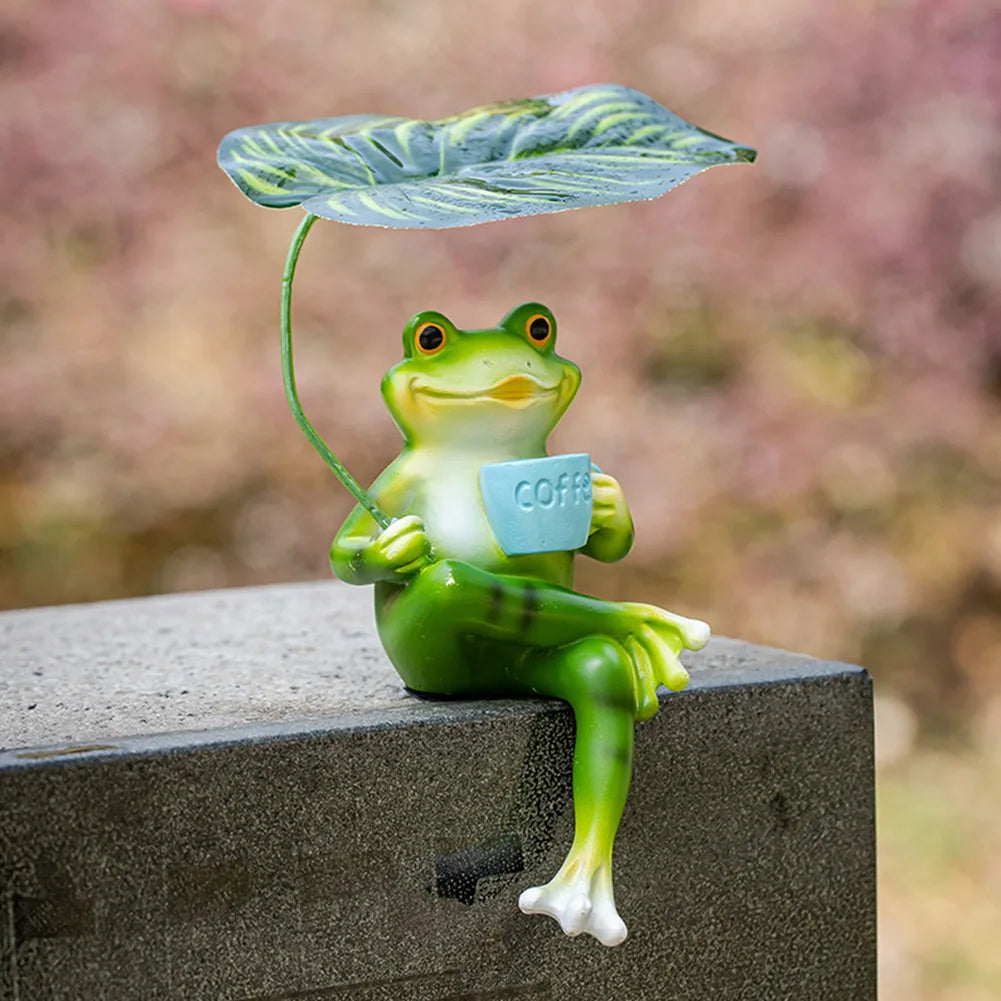 Frog Garden Statue Resin Cute Frog Statue for Garden Yard Patio Fairy Garden Accessories