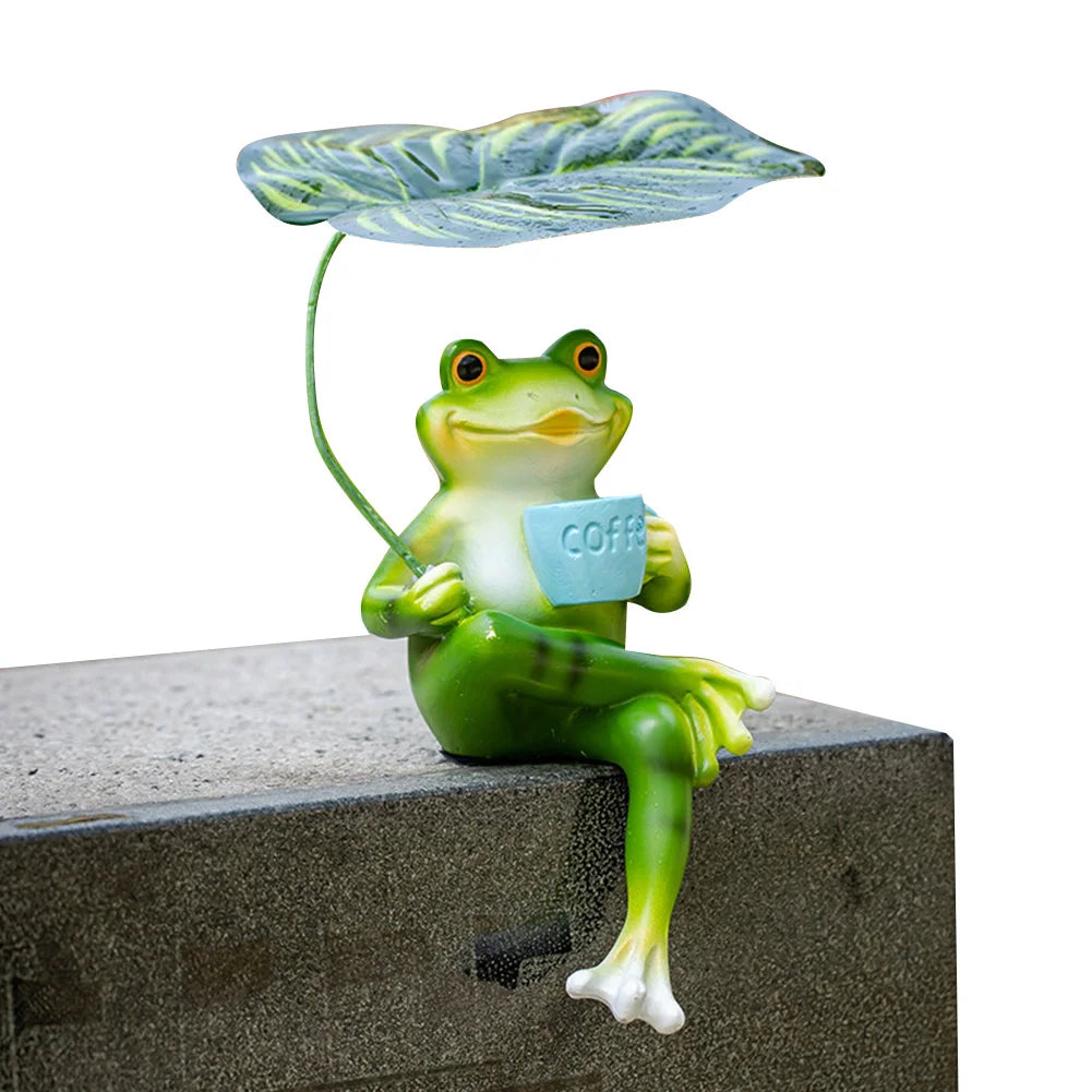 Frog Garden Statue Resin Cute Frog Statue for Garden Yard Patio Fairy Garden Accessories